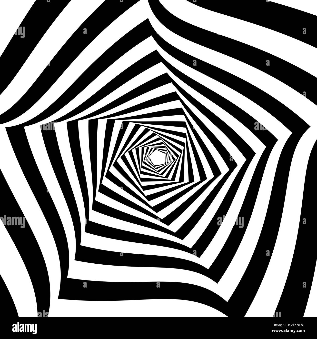 Opart, optische Kunst geometrische Illustration mit Rotation, Spirale, Wirbel, Twirl verzerren, Verformungseffekt. Radiale Hypnose, hypnotische Themen illustrati Stock Vektor