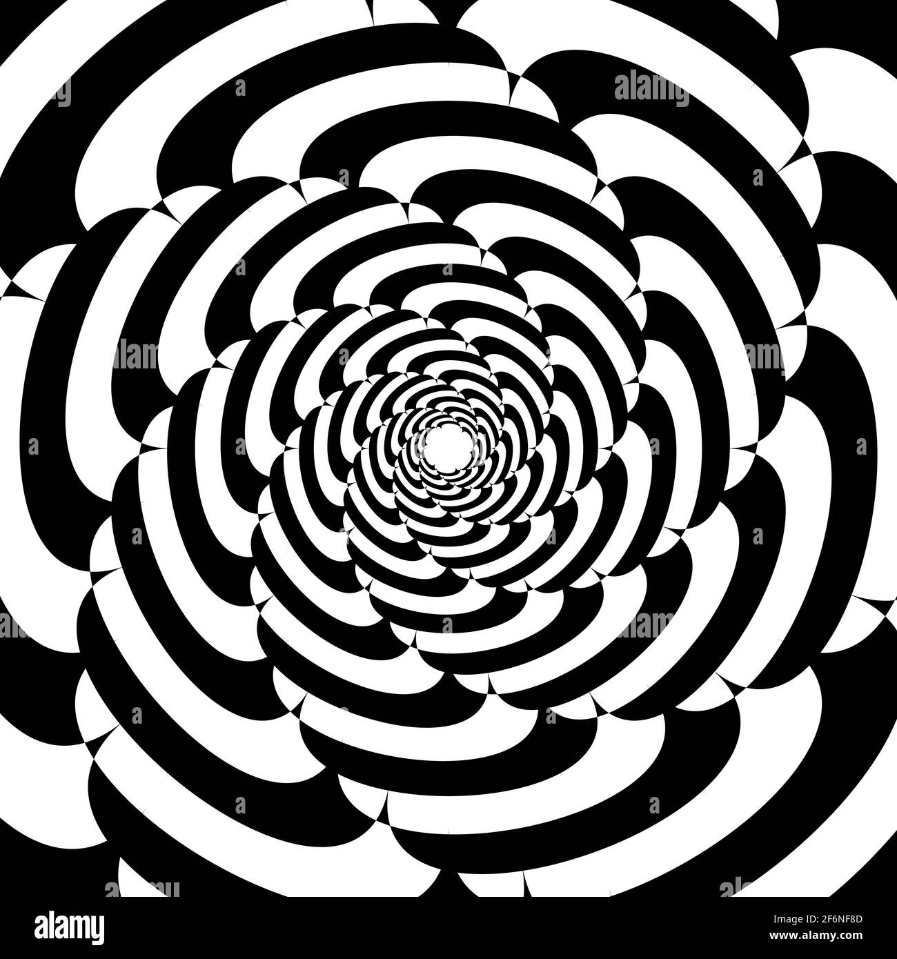 Opart, optische Kunst geometrische Illustration mit Rotation, Spirale, Wirbel, Twirl verzerren, Verformungseffekt. Radiale Hypnose, hypnotische Themen illustrati Stock Vektor
