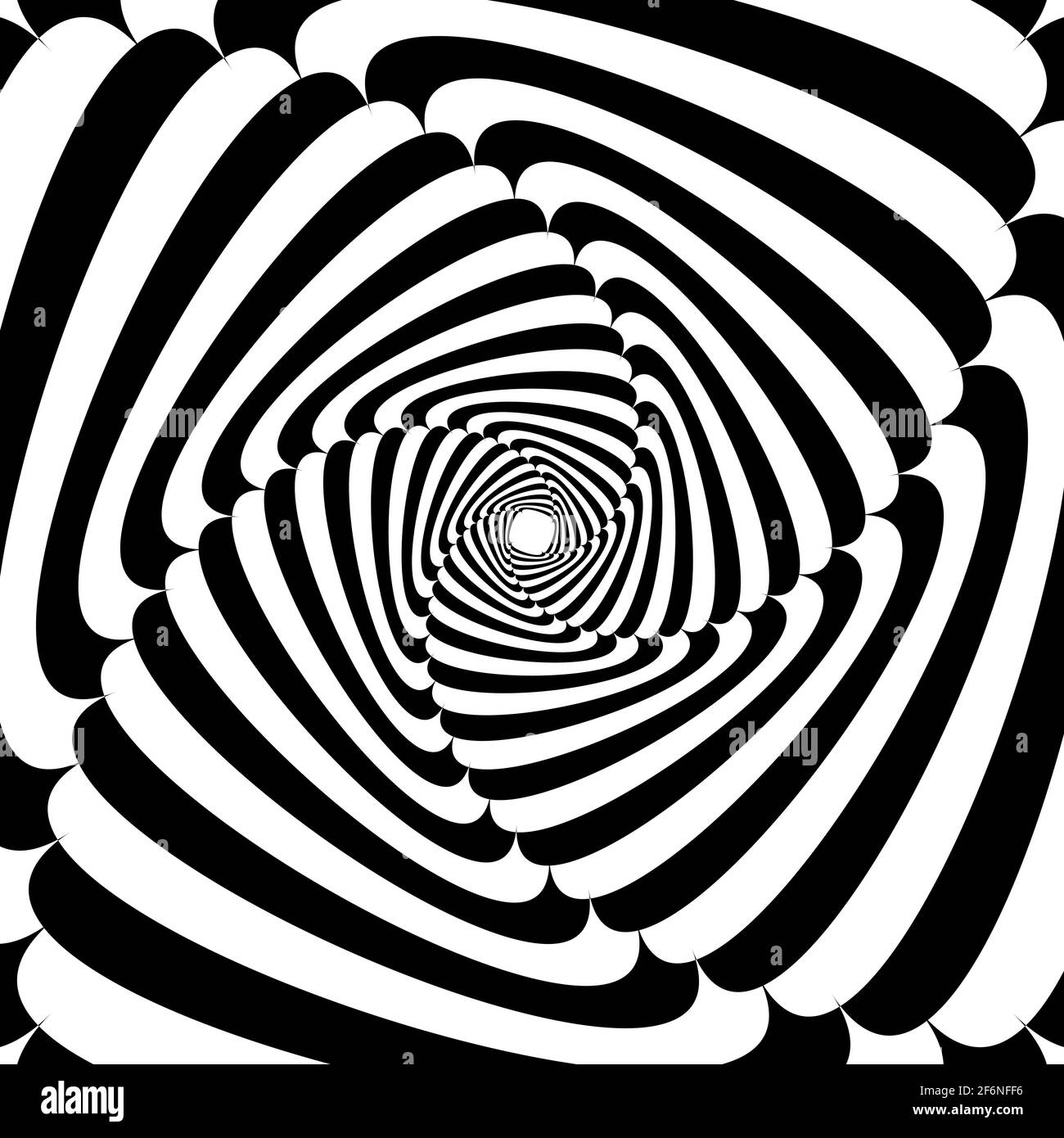 Opart, optische Kunst geometrische Illustration mit Rotation, Spirale, Wirbel, Twirl verzerren, Verformungseffekt. Radiale Hypnose, hypnotische Themen illustrati Stock Vektor