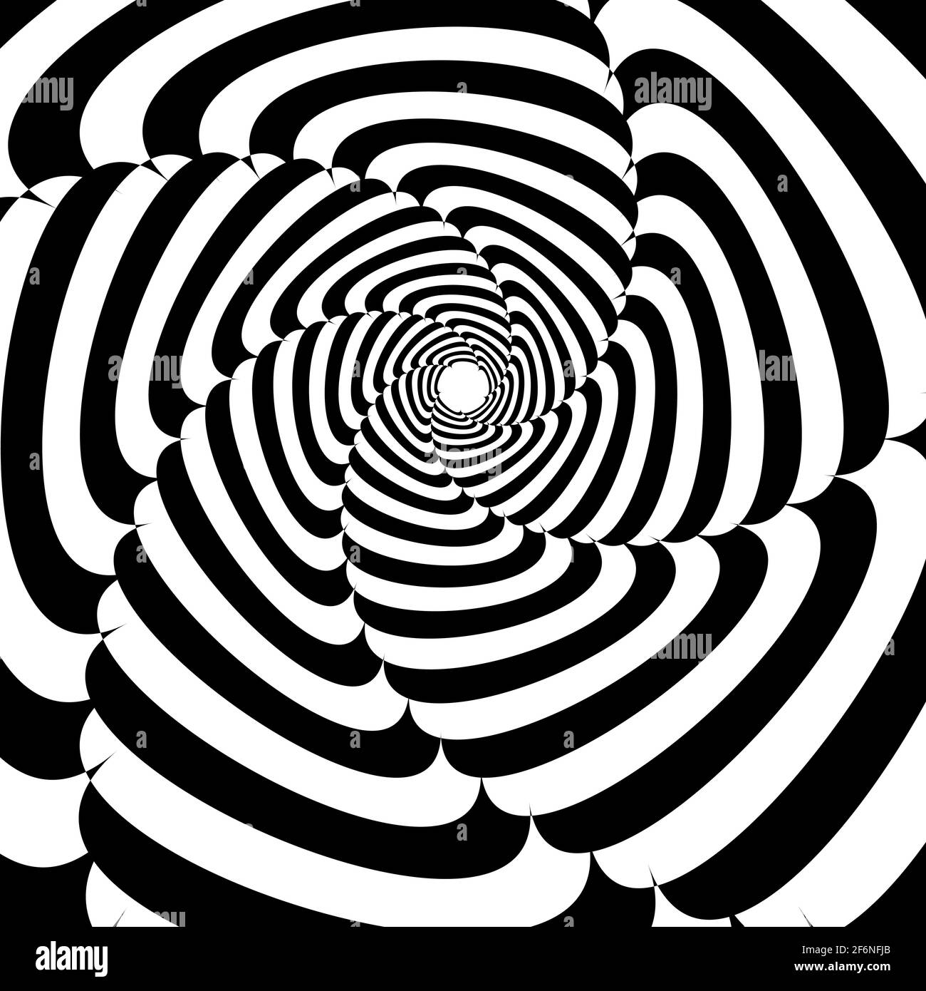 Opart, optische Kunst geometrische Illustration mit Rotation, Spirale, Wirbel, Twirl verzerren, Verformungseffekt. Radiale Hypnose, hypnotische Themen illustrati Stock Vektor