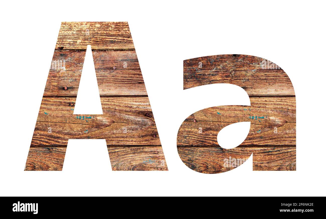 Holzbuchstaben. Buchstabe A. Englisches Alphabet isoliert auf weißem Hintergrund. Mit Beschneidungspfad Stockfoto
