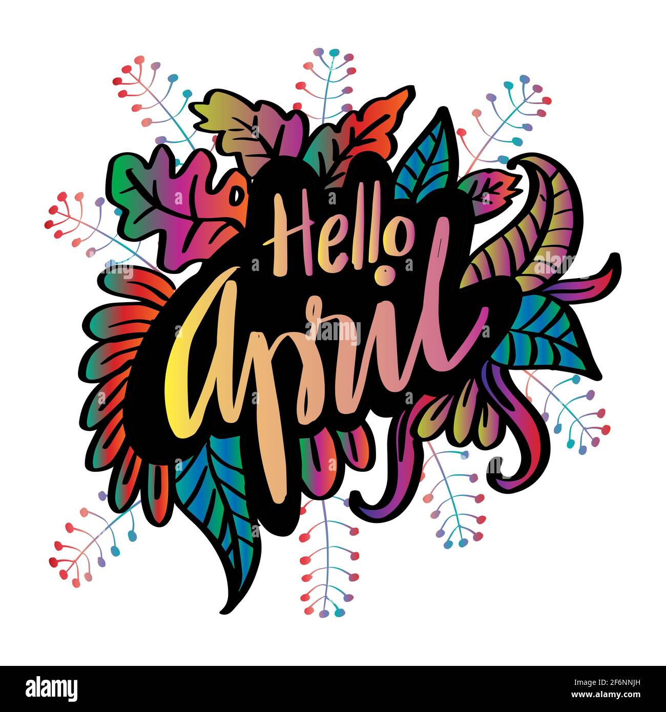 Hallo April Handschriftenkalligrafie. Stockfoto