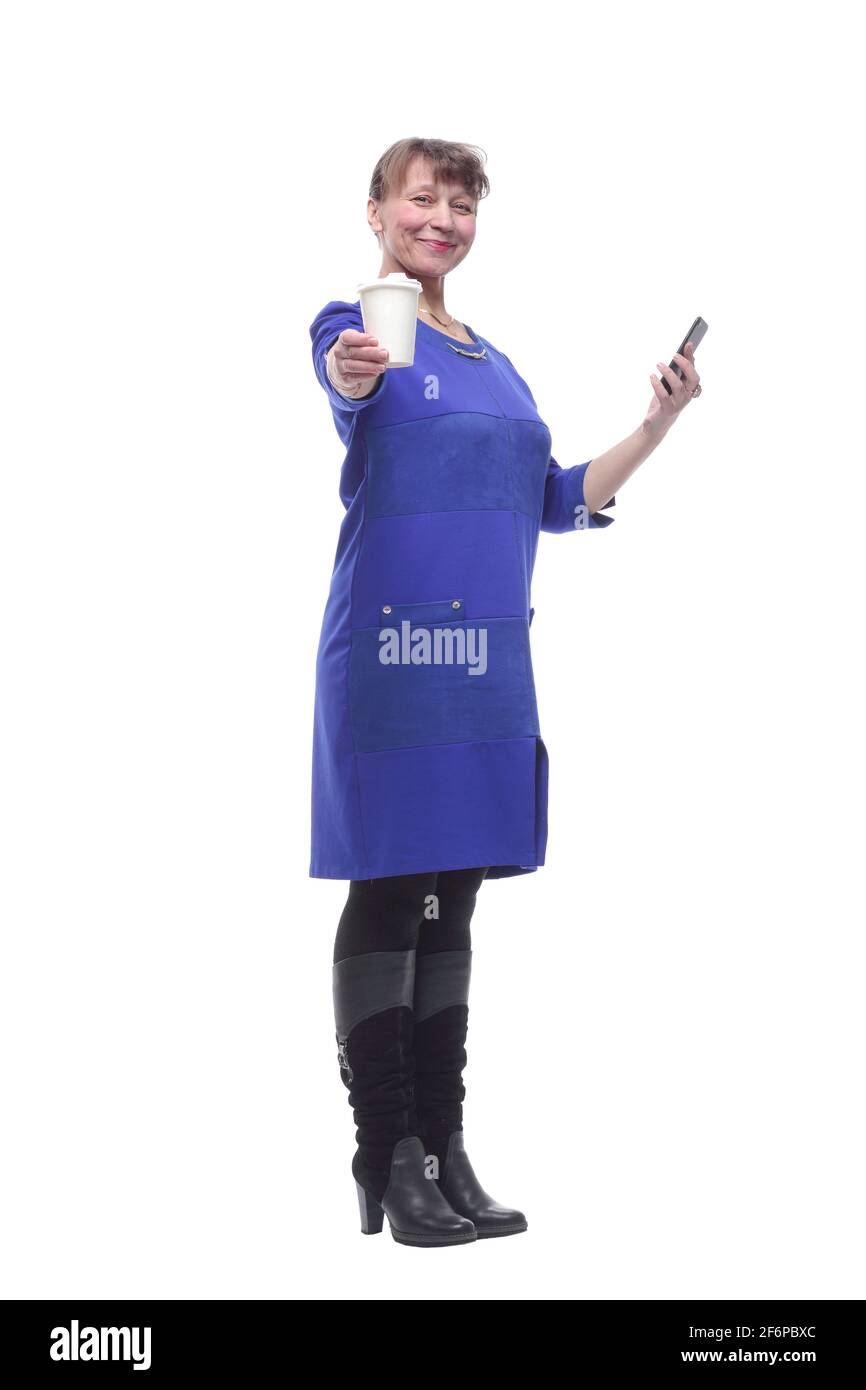 Business Frau Anwalt professionell mit Smartphone trinken Kaffee Stockfoto