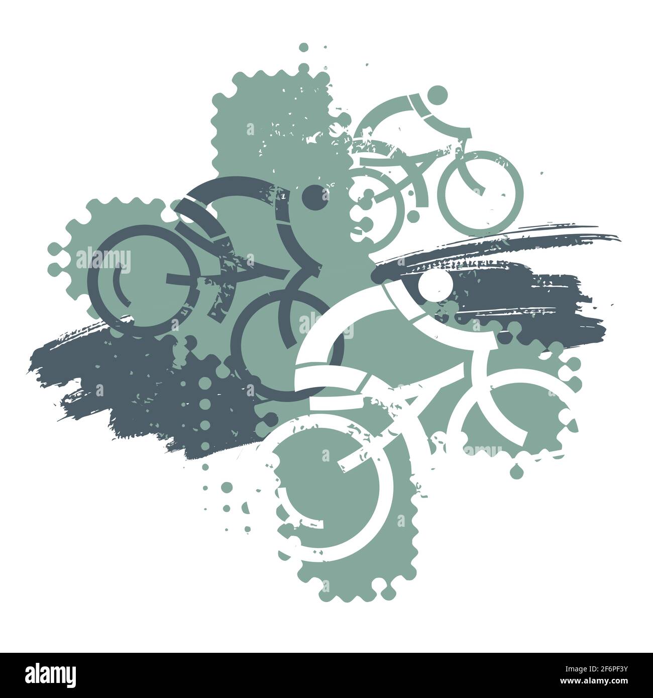 Mountainbiker, Bergtour. Ausdrucksstarke Grunge stilisierte Illustration von Mountainbike-Radfahrern. Vektor verfügbar. Stock Vektor