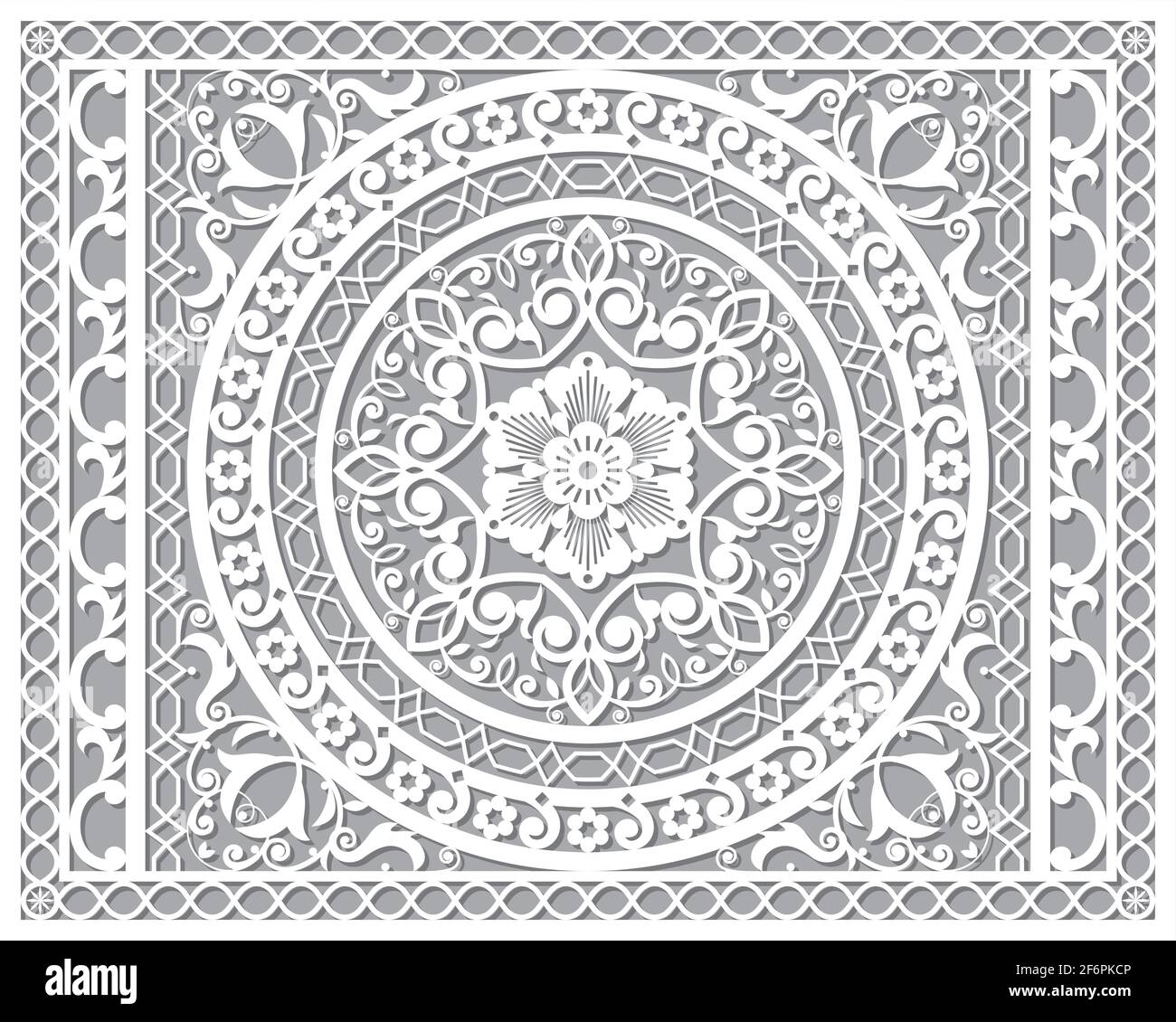 Durchbrochenes Vektor-Mandala-Design in Ractanle, inspiriert vom Orientalischen Geschnitzte Holzwandbilder aus Marrakesch in Marokko - 4x5-Format Stock Vektor