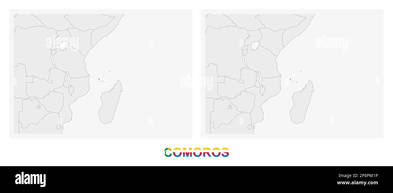 Zwei Versionen der Karte von Komoren, mit der Flagge von Komoren und