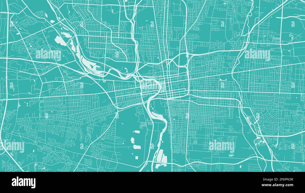 Mint Vektor Hintergrund Karte, Columbus Stadtgebiet Straßen und Wasserkartographie Illustration. Breitbild-Proportion, digitale Flat-Design-Streetmap. Stock Vektor