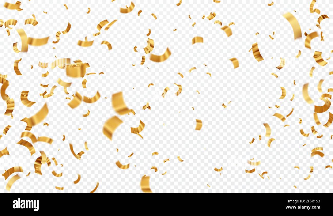 Vektor-Illustration Unschärfe Gold Konfetti isoliert auf einem transparenten Hintergrund. Stock Vektor