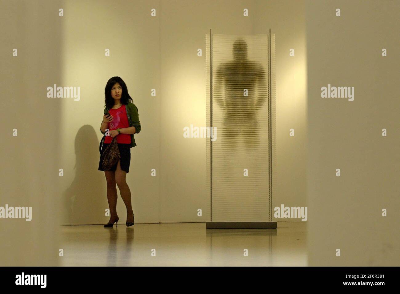 Marline Oliver's Arbeit mit dem Titel I Know You Inside Out Mai 2001 wird im Royal College of Art's Show 2001 gezeigt. Das Werk ist eine Rekonstruktion eines 39-jährigen verurteilten Mörders, der vor seiner Hinrichtung dazu überredet wurde, seine Leiche in 1871 Stücke zu spenden Stockfoto