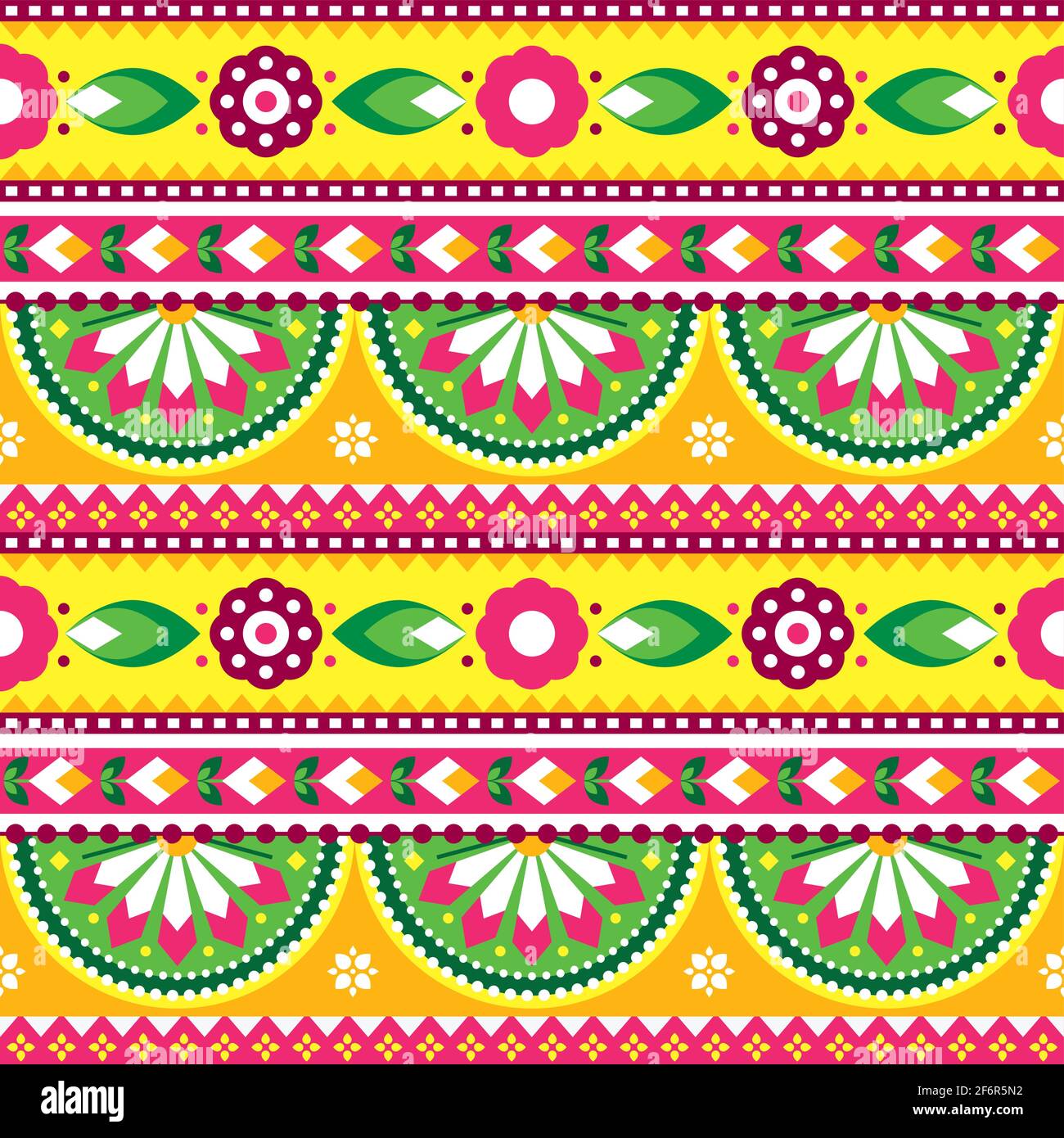 Indische und pakistanische LKW-Kunst Vektor nahtlose Musterdesign, Diwali lebendige Textil-oder Stoffdruck Muster mit Blumenmotiv Stock Vektor