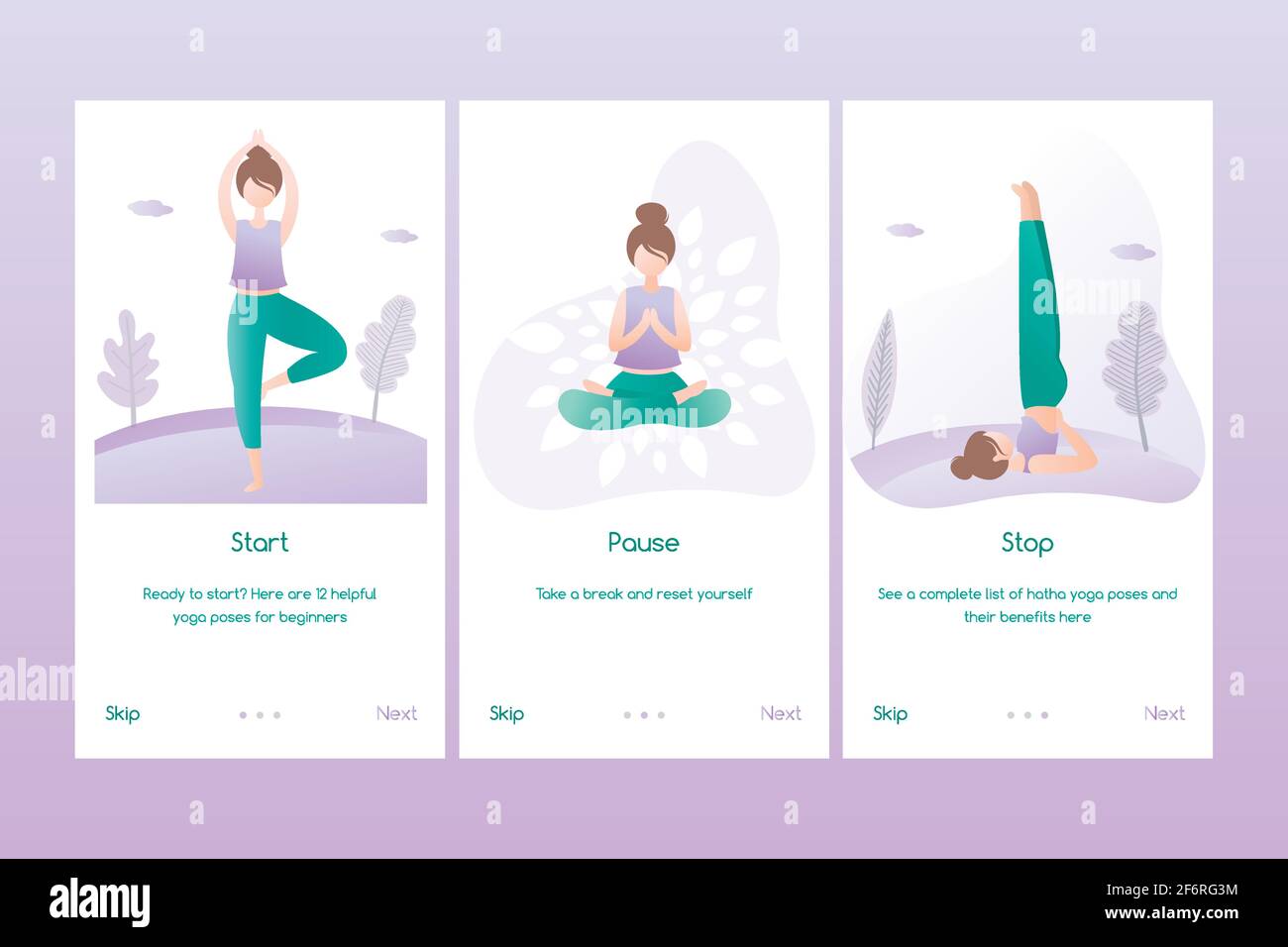 Set von Yoga-Bannern oder mobile Seiten Anwendung, weibliche tun Yoga Positionen, trendige flache Vektordarstellung Stock Vektor