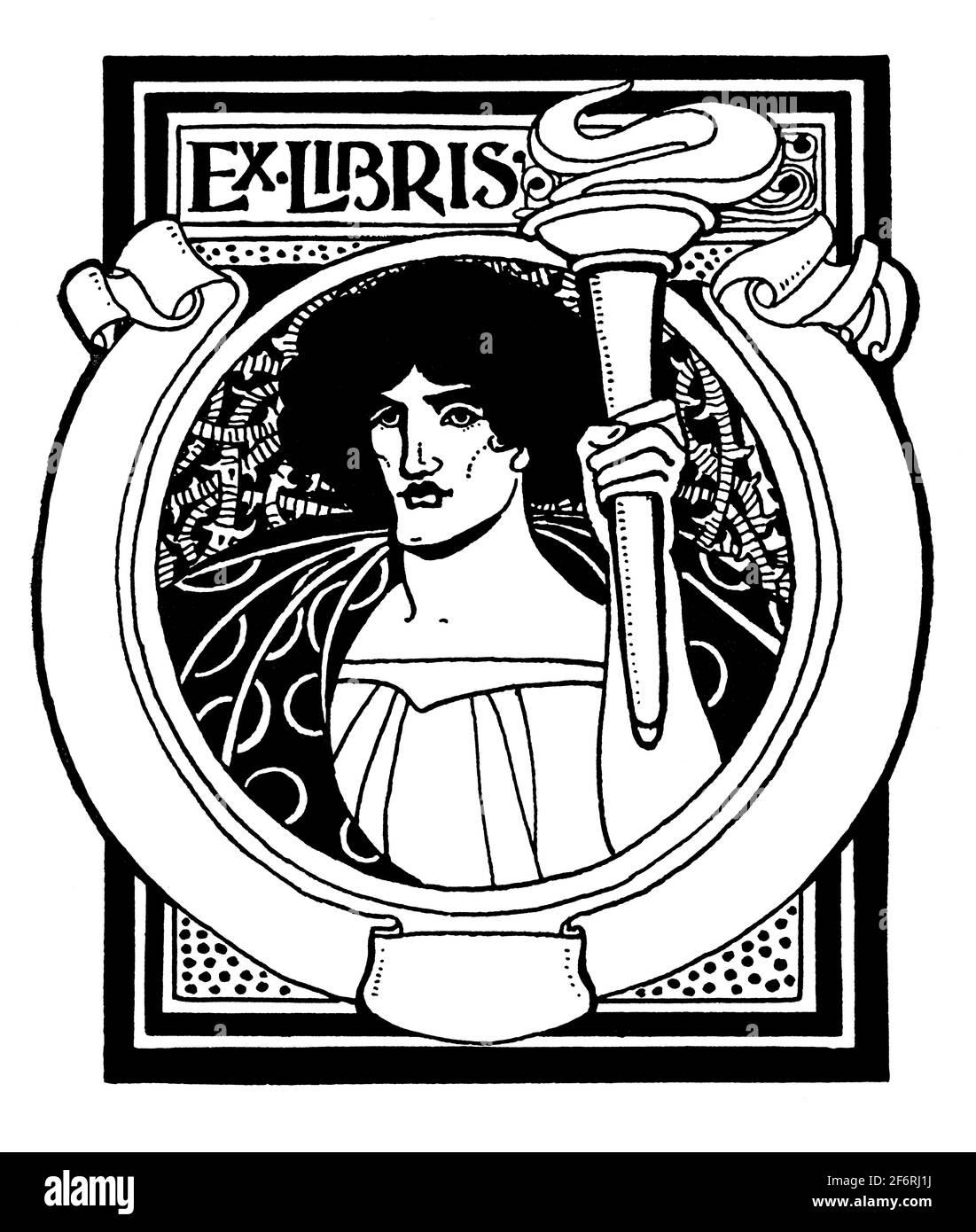 Leeres Namensschild mit Figur, die die flammende Fackel hält Ethel Larcombe aus dem Jahr 1903 das Studio Magazine of Fine and Angewandte Kunst Stockfoto