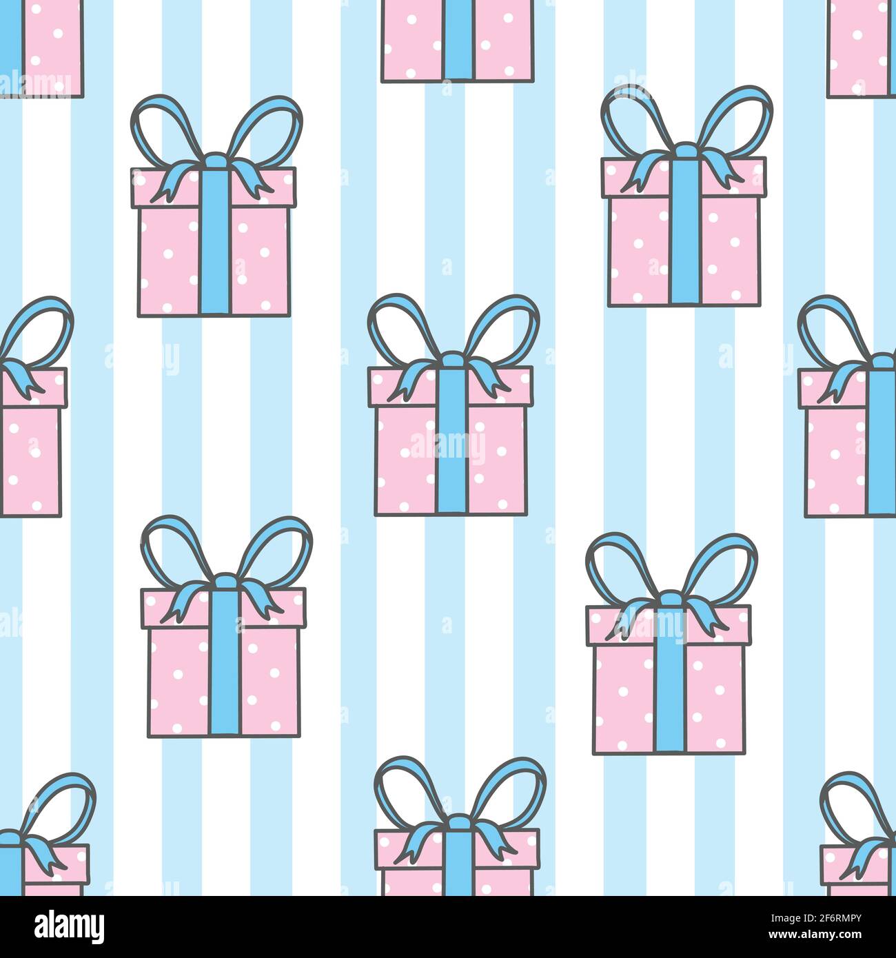 Nahtloses Muster mit niedlichen handgezeichneten Geschenkschachteln. Geburtstag, Feiertage, Frohe Weihnachten, Neujahr. Vektorgrafik. Stock Vektor