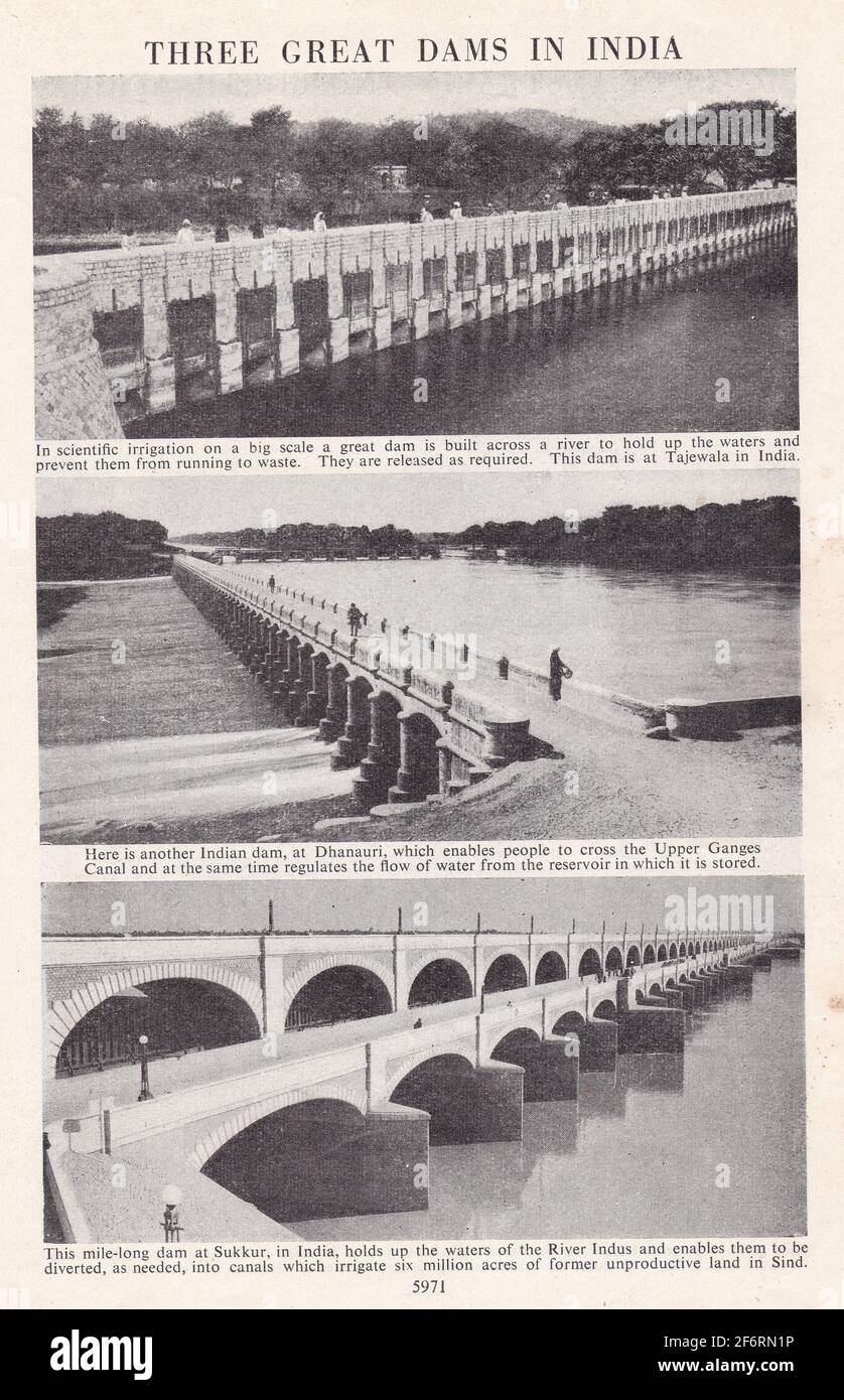 Vintage Schwarz-Weiß-Fotos von großen Dämmen in Indien. Stockfoto
