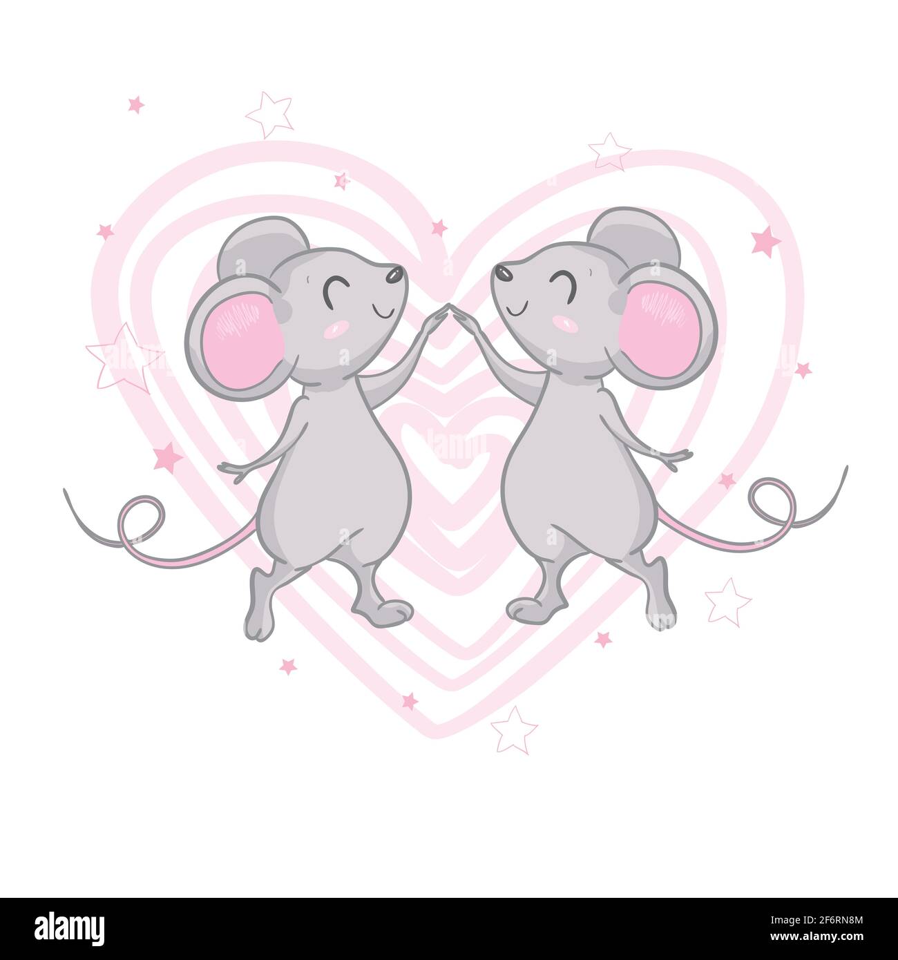 Zwei niedliche Vektor-Mäuse mit und Herz Grußkarte. Cartoon lustige Tier Stock Vektor