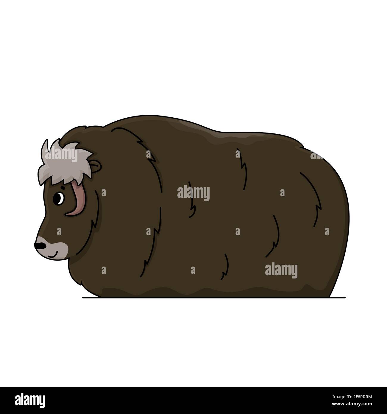Vektor Umriss Cartoon isoliert von Hand gezeichnet Muskox Illustration auf weißem Hintergrund. Seitenansicht eines stehenden Muskox-Tieres, Doodle Ovibos moschatus Stock Vektor
