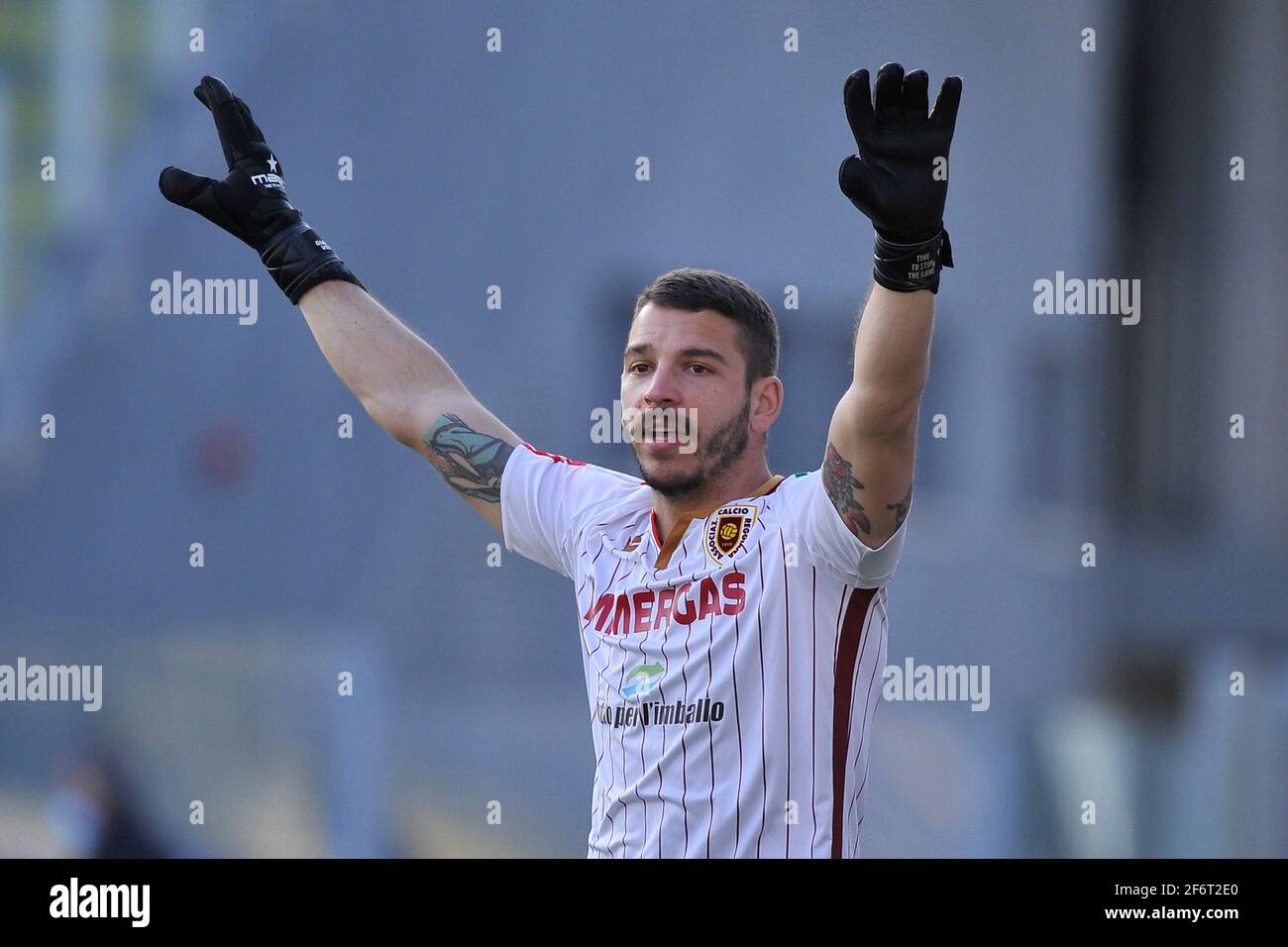 Frosinone, Italien, 02. April 2021. Giacomo Venturi Spieler von Reggiana während des Spiels der italienischen Serie B Meisterschaft zwischen Frosinone gegen Reggiana Endergebnis 0-0, Spiel gespielt im Benito Stirpe Stadion in Frosinone. Quelle: Vincenzo Izzo/Alamy Live News Stockfoto