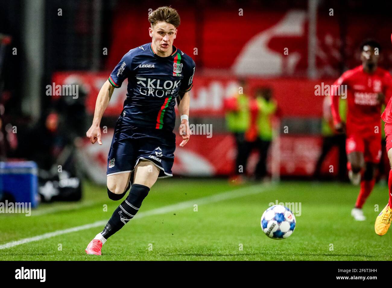 ALMERE, NIEDERLANDE - 2. APRIL: Thibo Baeten von NEC während des niederländischen Keukenkampioendivisie-Spiels zwischen Almere City FC und NEC im Yanmar Stadion auf AP Stockfoto