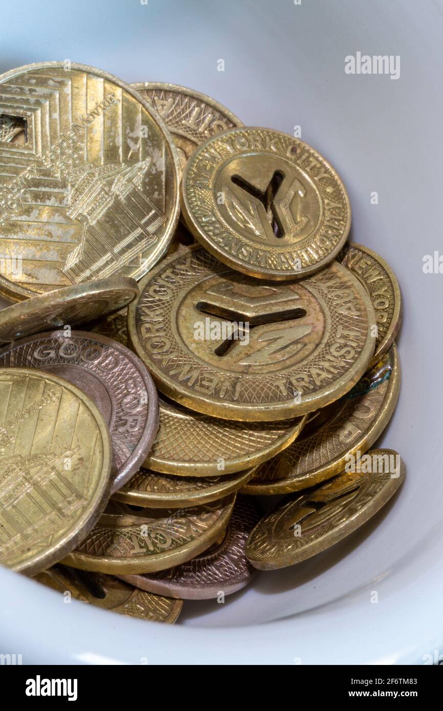 Stillleben von Very Token in NYC-U-Bahnen von 1953 bis 1995, NYC, USA Stockfoto