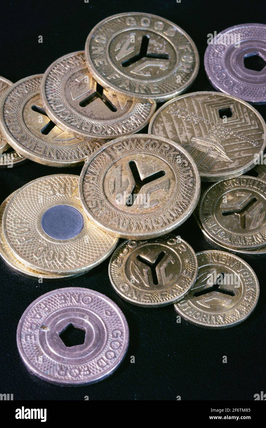 Stillleben von Very Token in NYC-U-Bahnen von 1953 bis 1995, NYC, USA Stockfoto