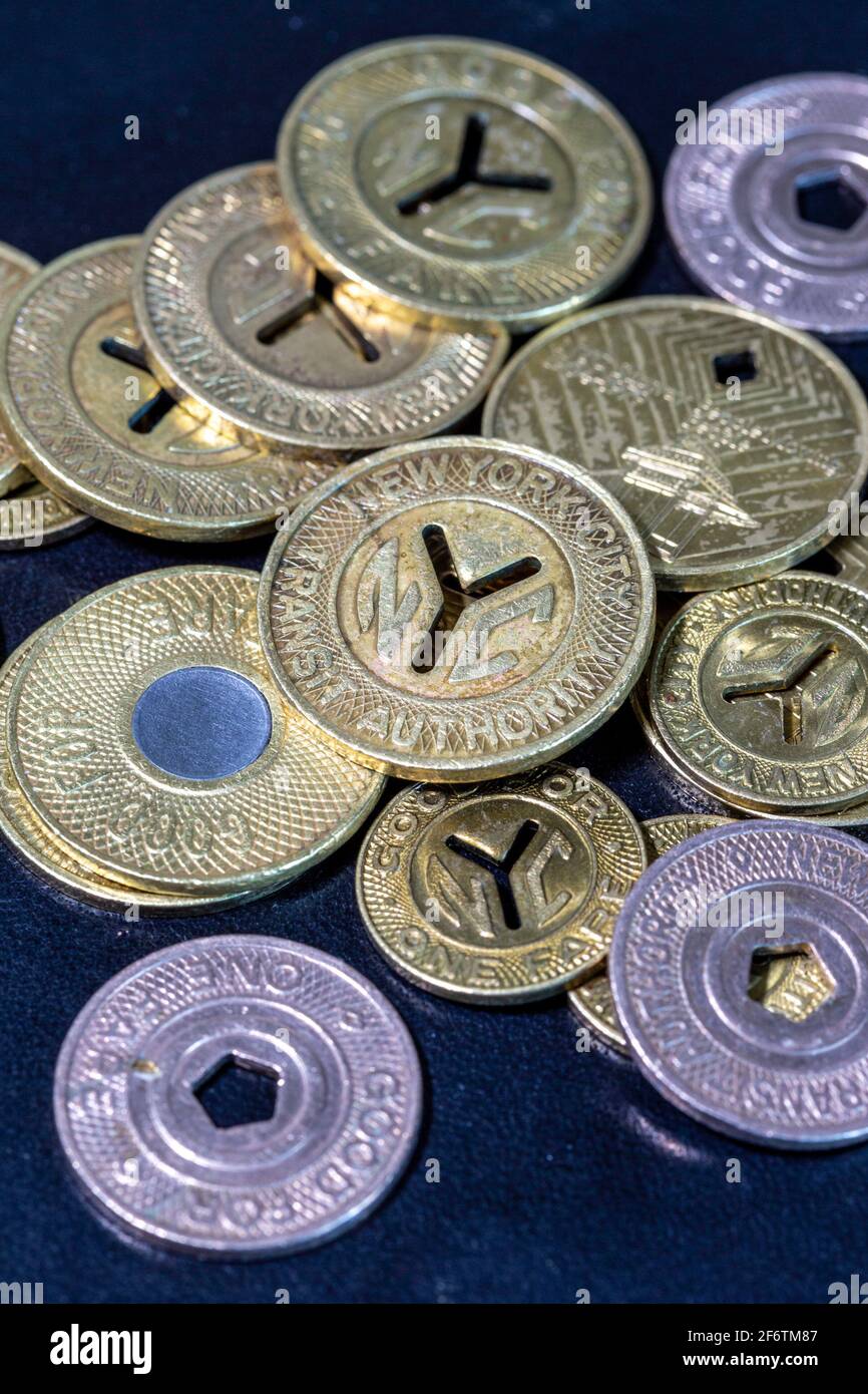 Stillleben von Very Token in NYC-U-Bahnen von 1953 bis 1995, NYC, USA Stockfoto