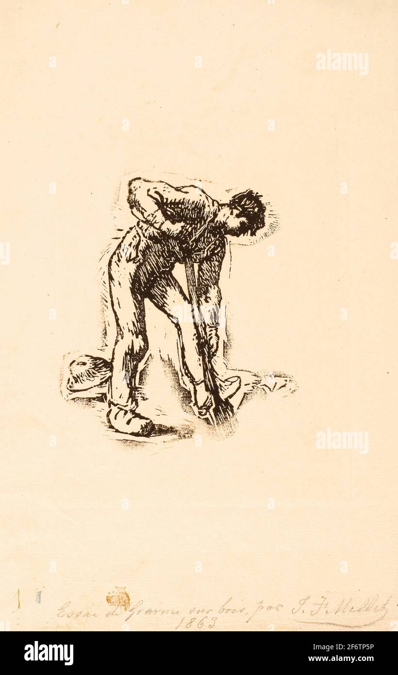Autor: Jean Franois Millet. Bauerngraben - 1863 - Jean Franois Millet Französisch, 1814-1875. Holzschnitt aus einem teilweise eingetäfelten Block auf Elfenbein gelegt Stockfoto