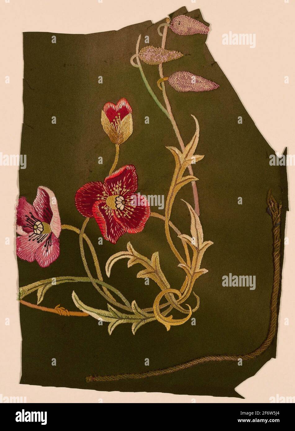 Fragment - 1850/1900 - England. Wolle, filziert; bestickt mit Wolle- und  Seidengarnen aus Satin, Satin und Stielstichen; französische Knöpfe;  umrandet Stockfotografie - Alamy