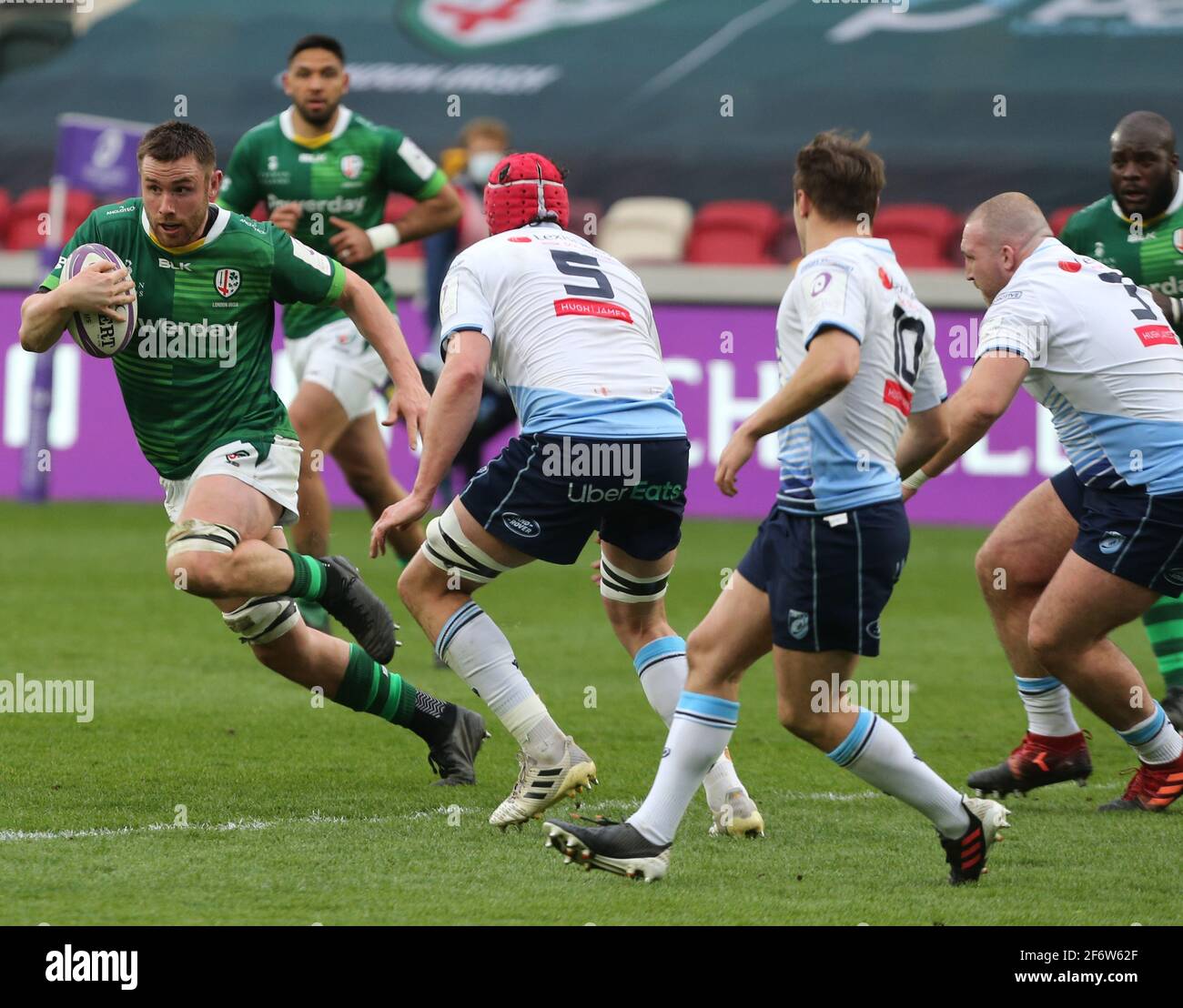 BRENTFORD, ENGLAND - APRIL 02: George Nott aus London Irish während des European Champions Cup zwischen London Irish und Cardiff Blues im Brentford Community Stadium, Brentford, UK am 02. April 2021 Credit: Action Foto Sport/Alamy Live News Stockfoto