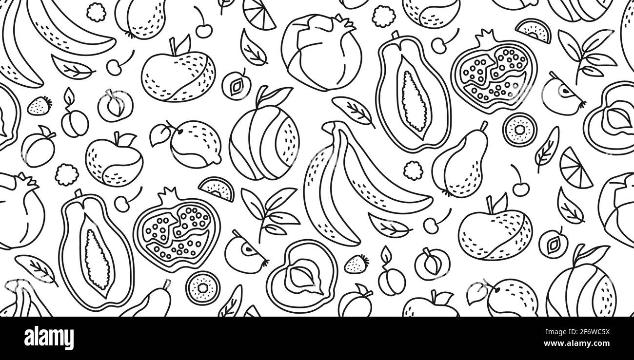 Exotisches Hawaiianisches Fruit Black Line Nahtloses Muster Granatapfel Pfirsich Mandarine Apfel Kiwi Tapete Tropischer Sommer Textur Handgezeichnete Obst Tapete Webdesign Isolierte Vektordarstellung Stock Vektorgrafik Alamy