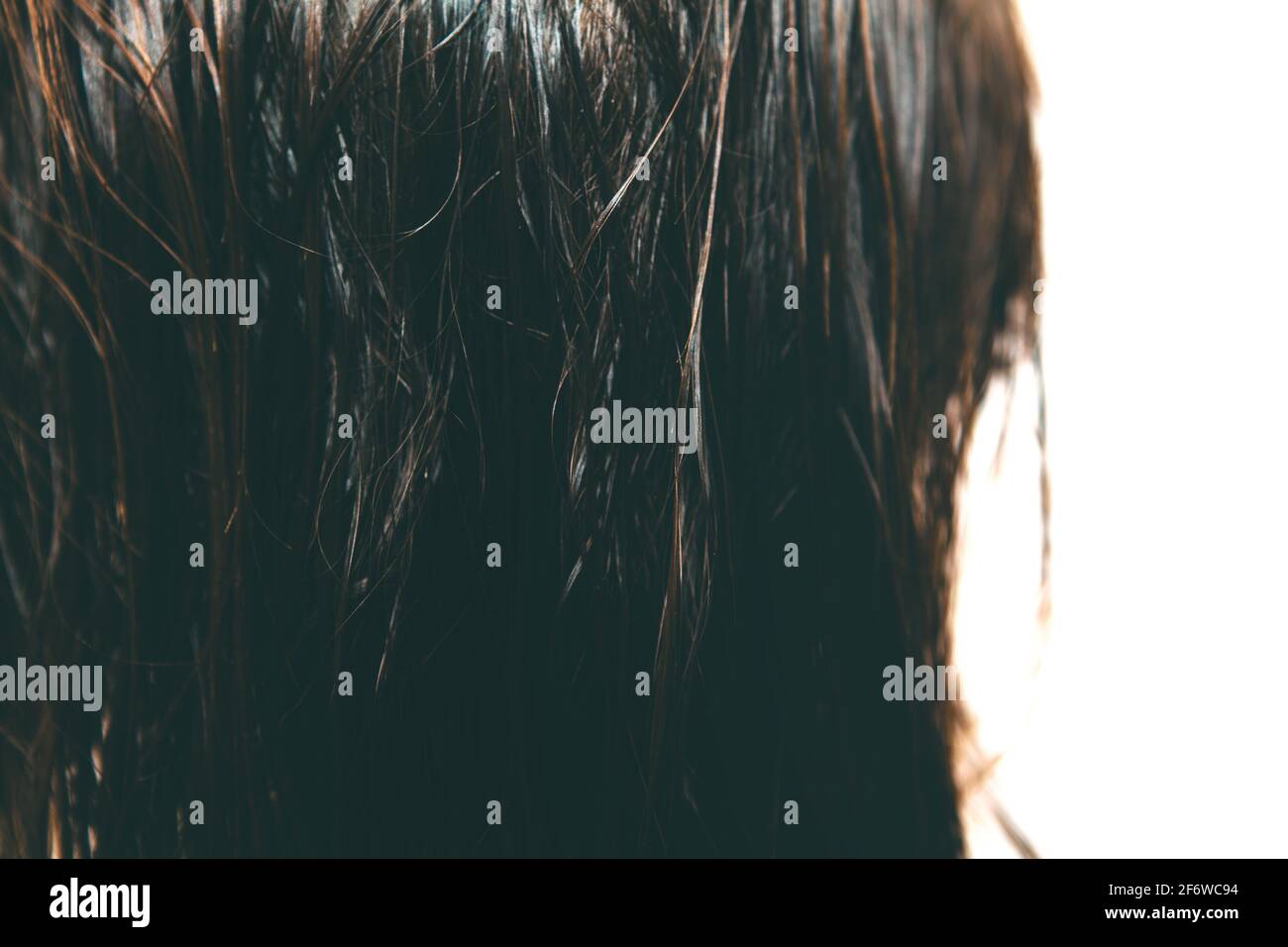 Kopfansicht einer Frau mit langen nassen Haaren nach hinten Baden Stockfoto