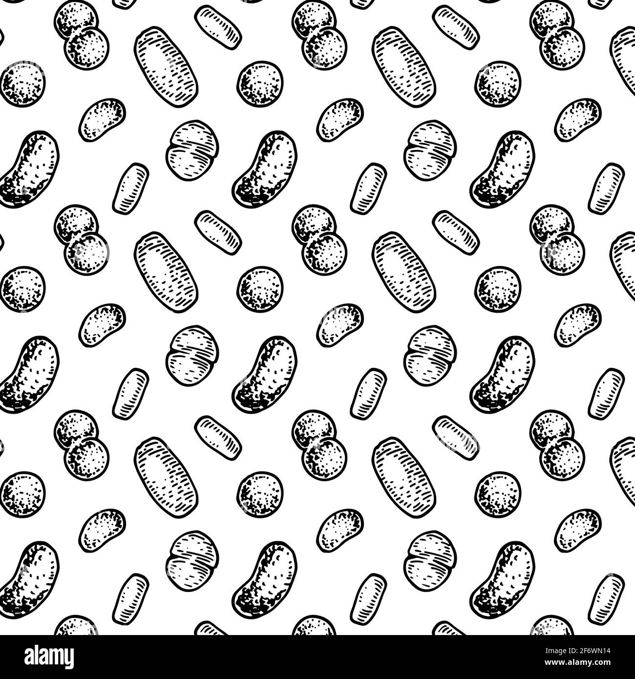 Nahtloses Bakterium-Muster in realistischem Skizzenstil. Handgezeichneter medizinischer Hintergrund. Vektorgrafik Stock Vektor