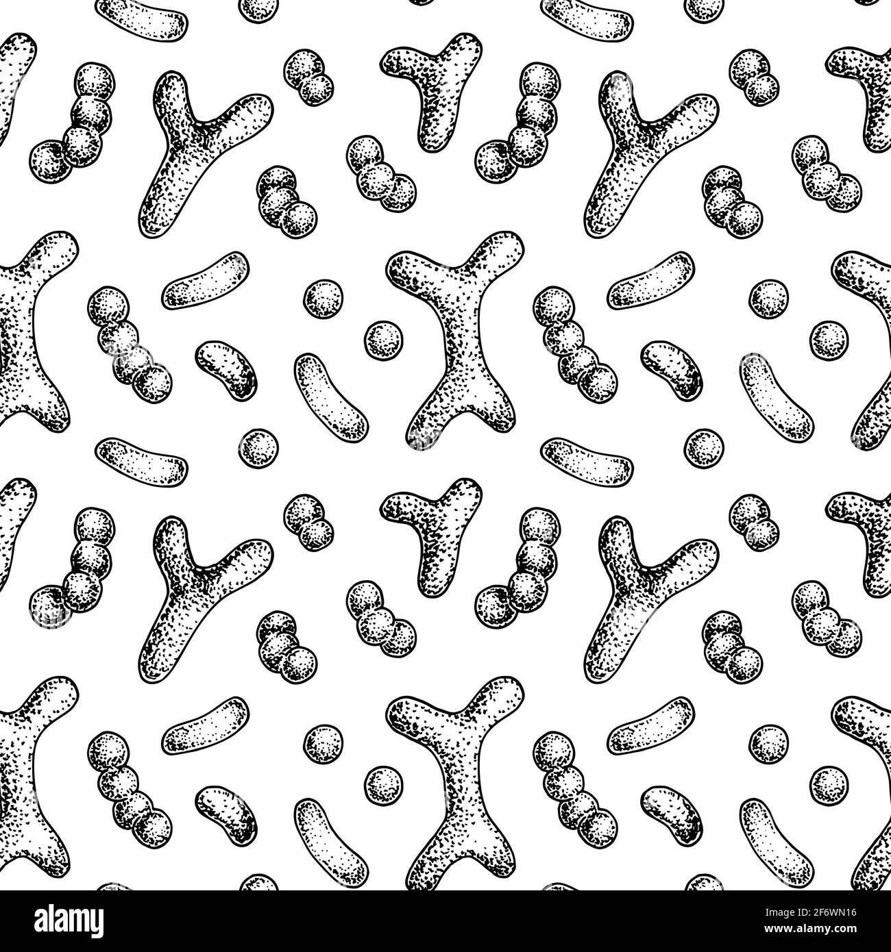 Nahtloses Bakterium-Muster in realistischem Skizzenstil. Handgezeichneter medizinischer Hintergrund. Vektorgrafik Stock Vektor