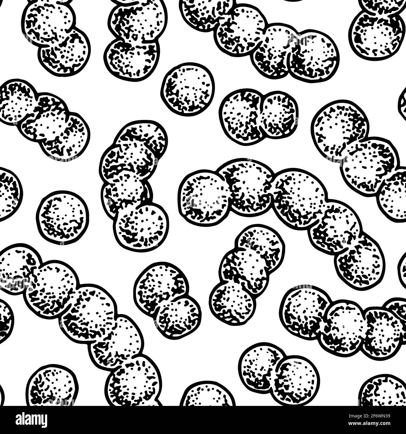 Nahtloses Bakterium-Muster in realistischem Skizzenstil. Handgezeichneter medizinischer Hintergrund. Vektorgrafik Stock Vektor