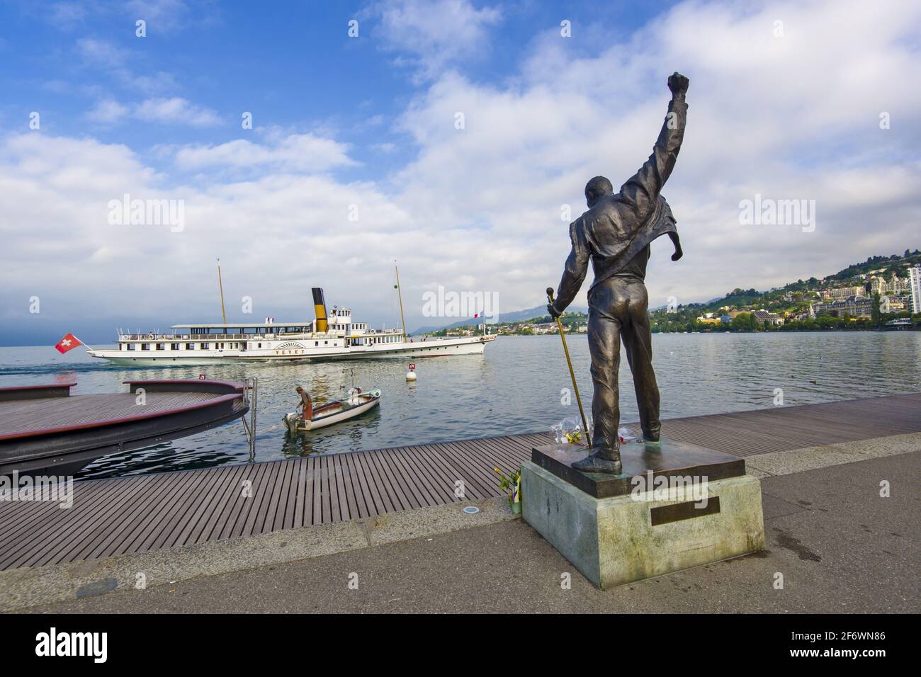 Freddie Mercury Statue am Ufer des Genfer Sees in Montreux, Schweiz Stockfoto