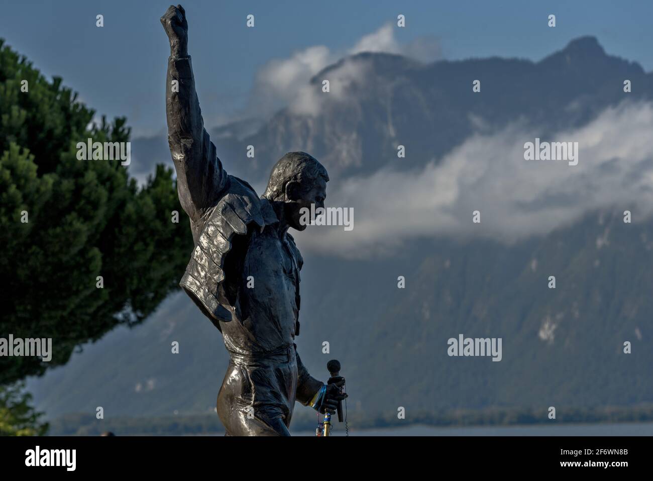 Freddie Mercury Statue am Ufer des Genfer Sees in Montreux, Schweiz Stockfoto