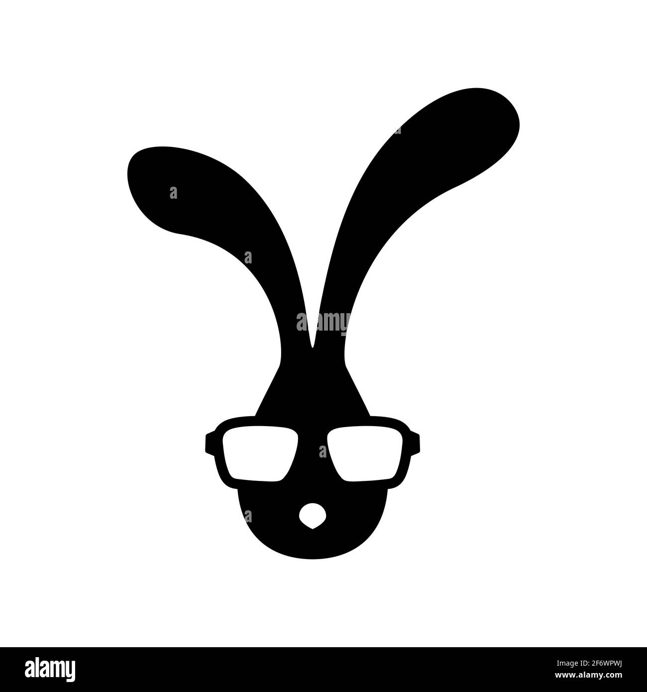 Schwarzer flacher Hipster Rabbit Avatar mit Brille isoliert auf weiß. Grafisches Kaninchen. Geek-Logo. Stock Vektor