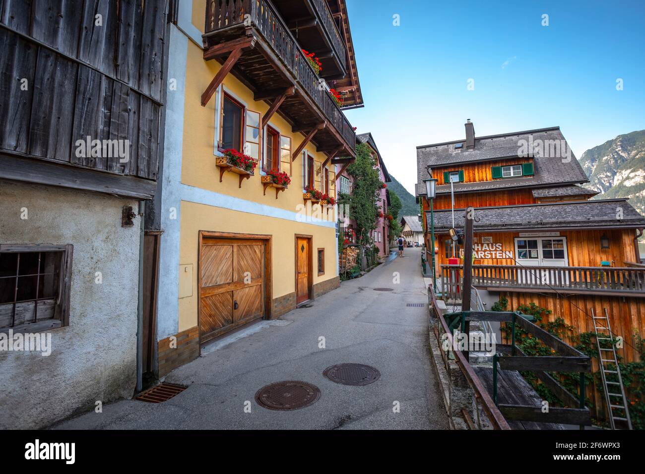 Gemütliche Dorfhäuser in Hallstatt, Österreich Stockfoto