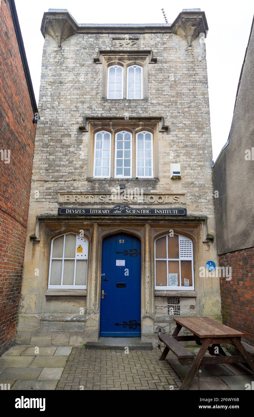 British Schools Building, Devizes, Wiltshire, England, UK Library and Scientific Institute, 1822 Stockfoto