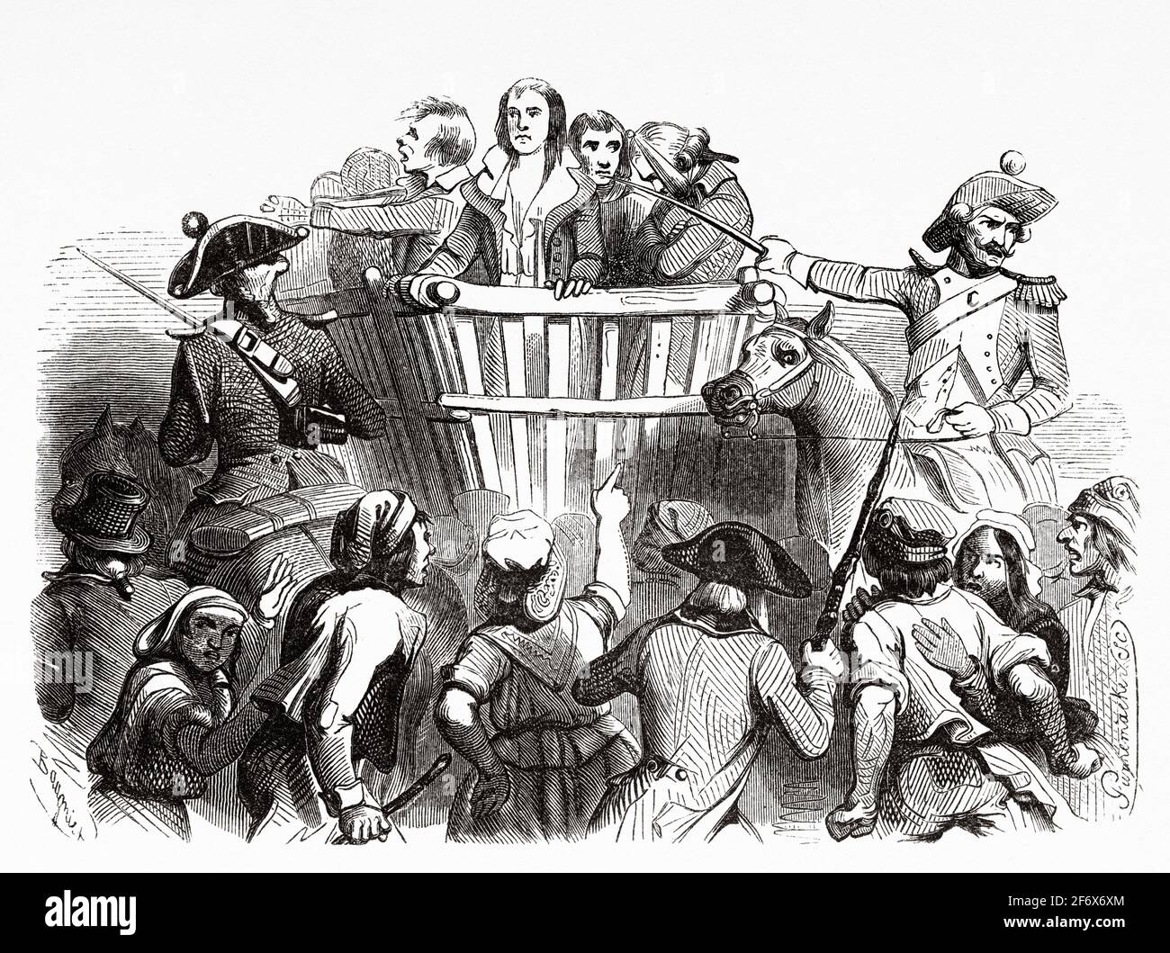 Robespierre und seine Komplizen werden zu ihrer Hinrichtung geführt, 1794. Frankreich, Französische Revolution 18. Jahrhundert. Alte gravierte Illustration aus Histoire de la Revolution Francaise 1845 Stockfoto