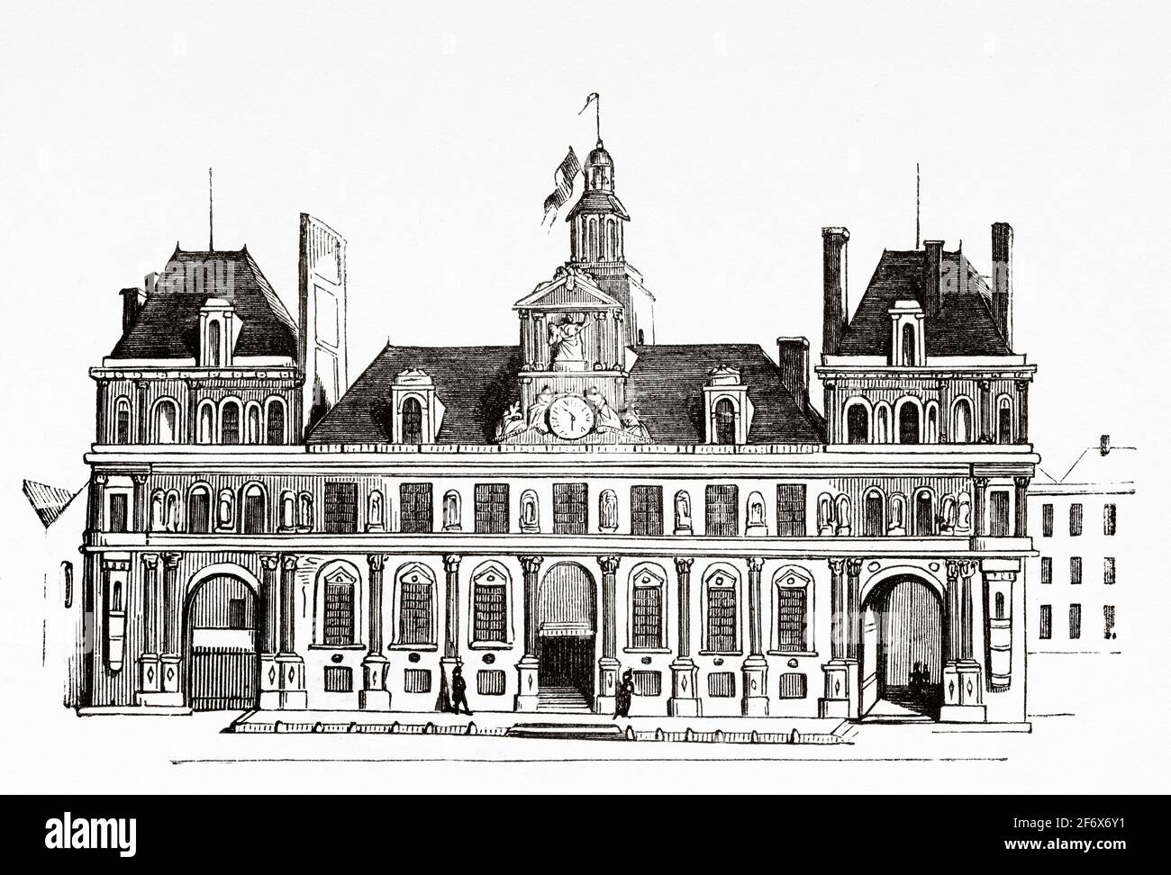 Paris Hotel de Ville. Rathaus Von Paris. Frankreich, Französische Revolution 18. Jahrhundert. Alte gravierte Illustration aus Histoire de la Revolution Francaise 1845 Stockfoto