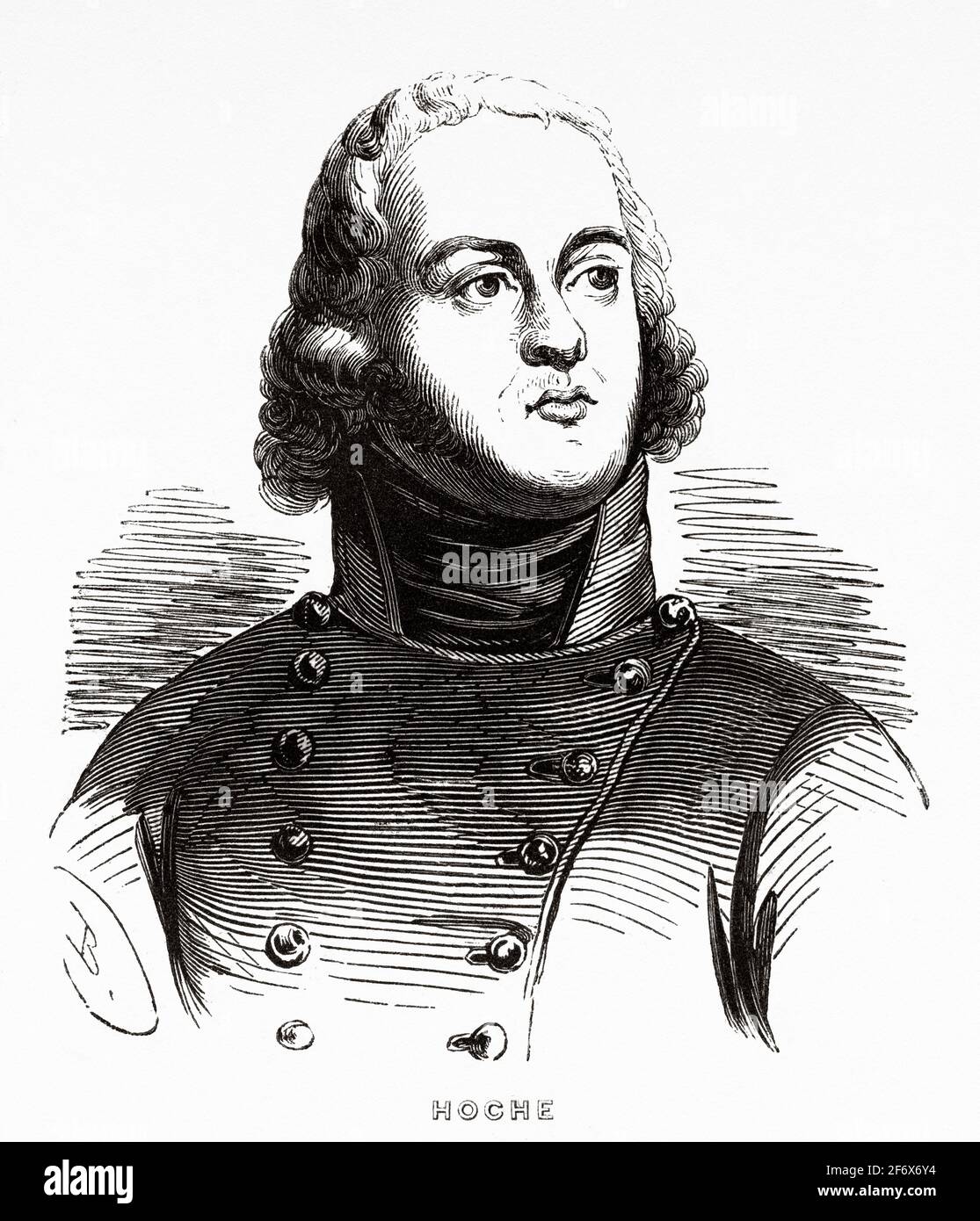 Porträt von Louis Lazare Hoche (1768 - 1797) Französischer General der revolutionären Armee. Frankreich, Französische Revolution 18. Jahrhundert. Alte gravierte Illustration aus Histoire de la Revolution Francaise 1845 Stockfoto