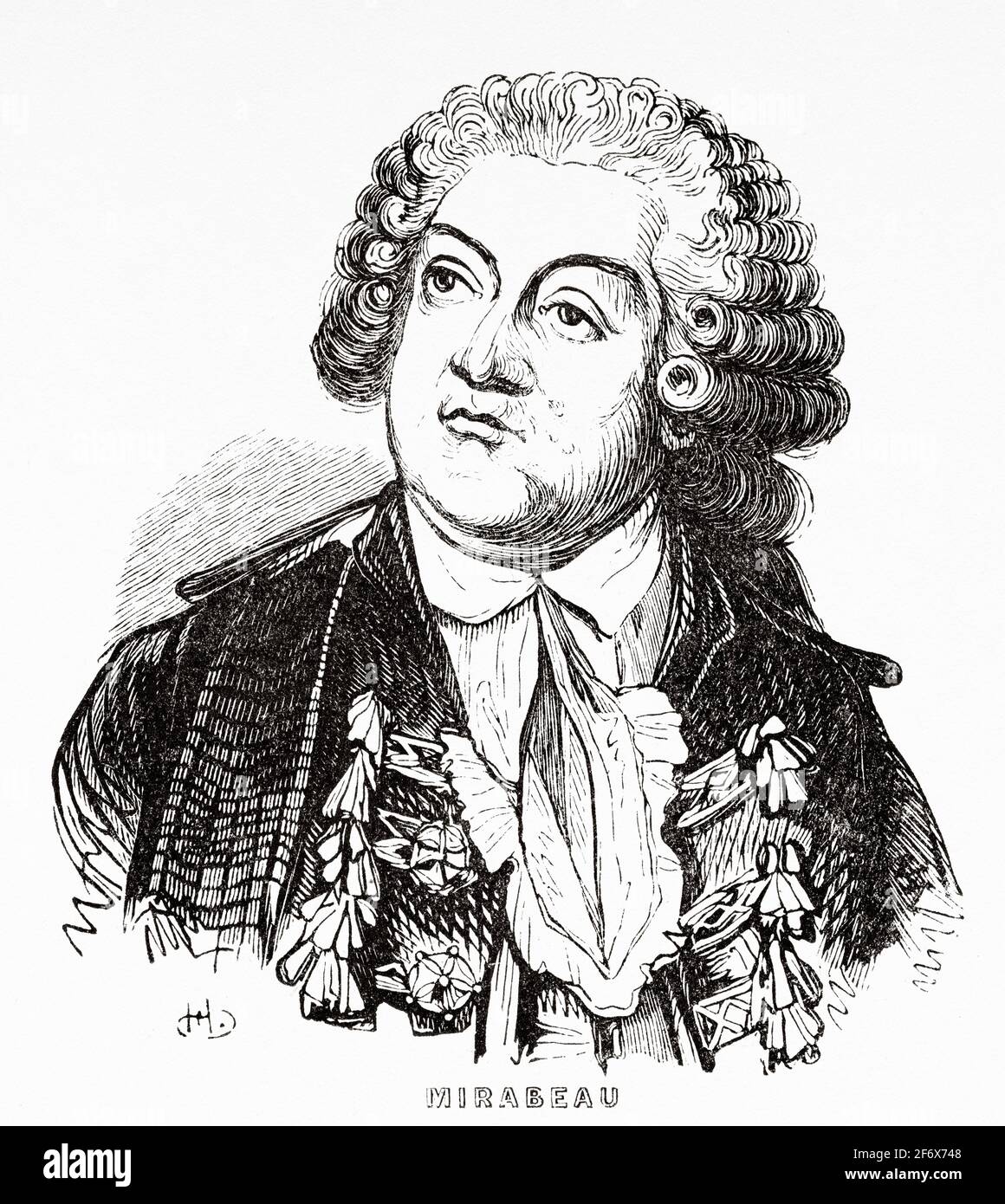 Porträt von Gabriel Victor de Riqueti, Marquis de Mirabeau (1749-1791) französischer Politiker, Physiokrat, Schriftsteller und Publizist. Frankreich, Französische Revolution 18. Jahrhundert. Alte gravierte Illustration aus Histoire de la Revolution Francaise 1845 Stockfoto