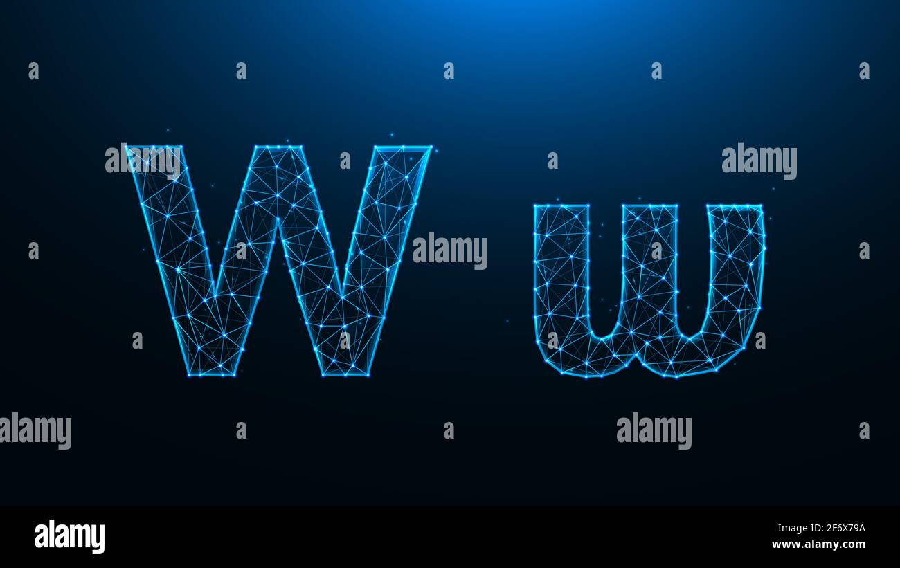 Polygonale Vektordarstellung des Buchstabens W auf dunkelblauem Hintergrund. Stock Vektor