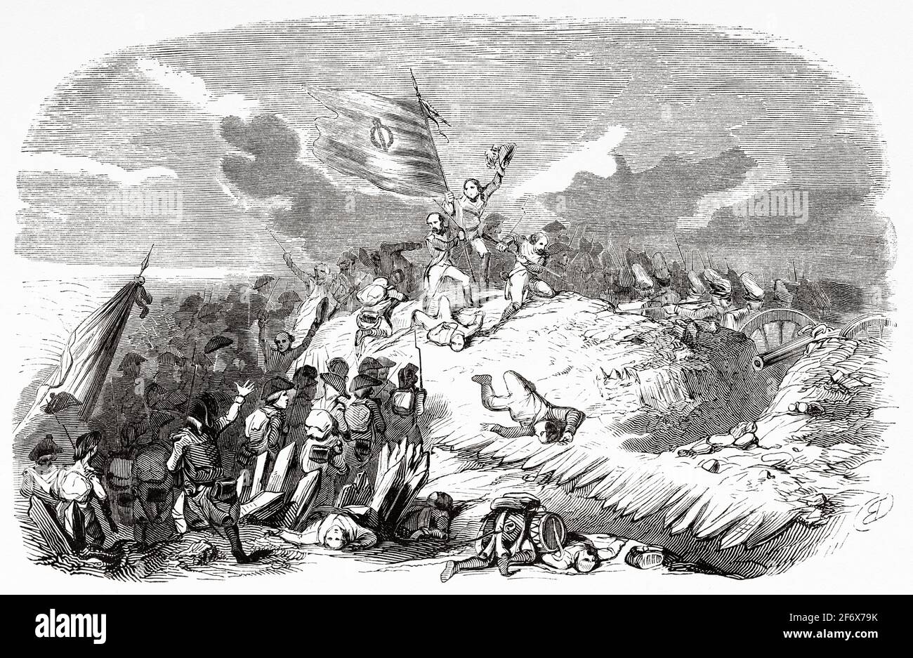 Die Schlacht von Jemappes fand am 6. November 1792 in Jemappes bei Mons in Belgien zwischen Österreich und Frankreich statt. Frankreich, Französische Revolution 18. Jahrhundert. Alte gravierte Illustration aus Histoire de la Revolution Francaise 1845 Stockfoto