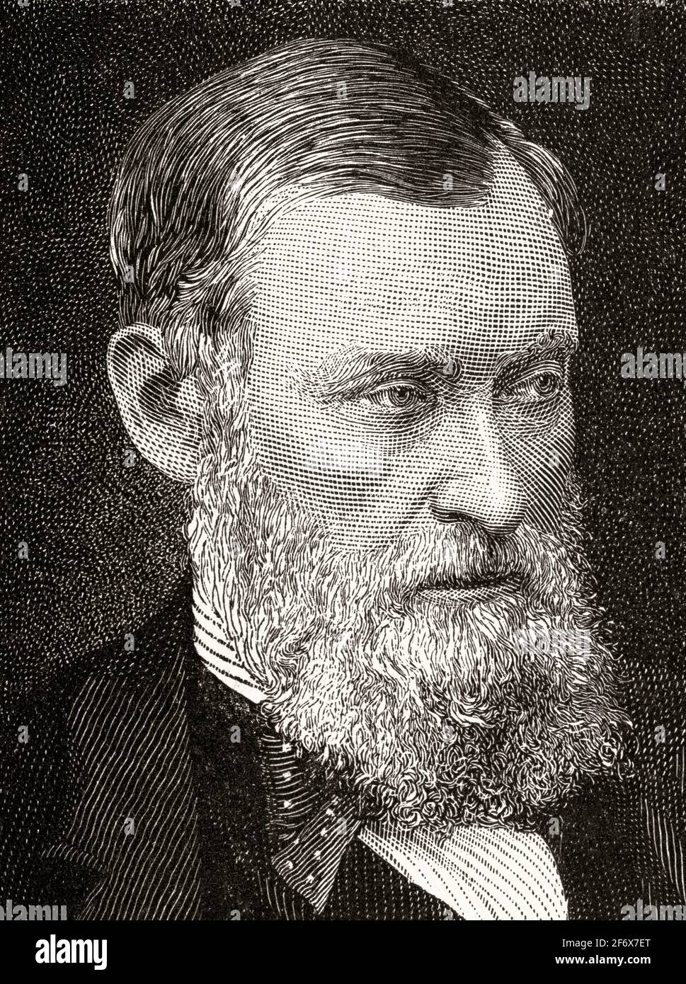 Porträt von William Edward Forster (1818-1886) englischer Industrialist, Philanthropist und Staatsmann der Liberalen Partei. Erinnert daran, dass er den Akt von 1870 durchforciert hat, der das britische Bildungssystem geschaffen hat. Von 1880 bis 1882 war er Vorsitzender des irischen Sekretärs. Vereinigtes Königreich, England. Europa Stockfoto