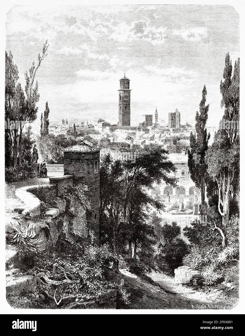 Giardino Giusti. Giusti Garten in Verona, Venetien, Italien, Europa. Alte Illustration aus dem 19. Jahrhundert von El Mundo Ilustrado 1879 Stockfoto