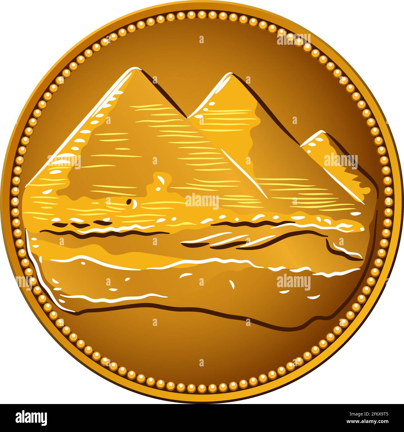 Arabische Republik Ägypten, ägyptische Münze zu fünf Piastres, Vorderseite mit 3 Pyramiden von Gizeh Stock Vektor