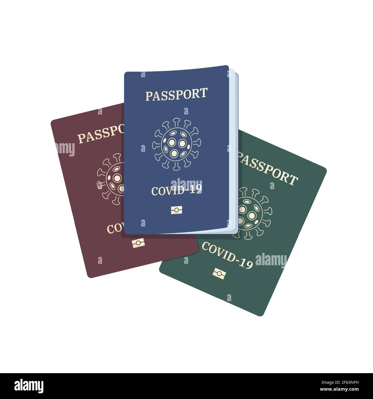 COVID-19 Passport ist für die freie Bewegung auf der ganzen Welt Es gibt drei verschiedene Farben und eine Form. vektor-Illustration. Stock Vektor