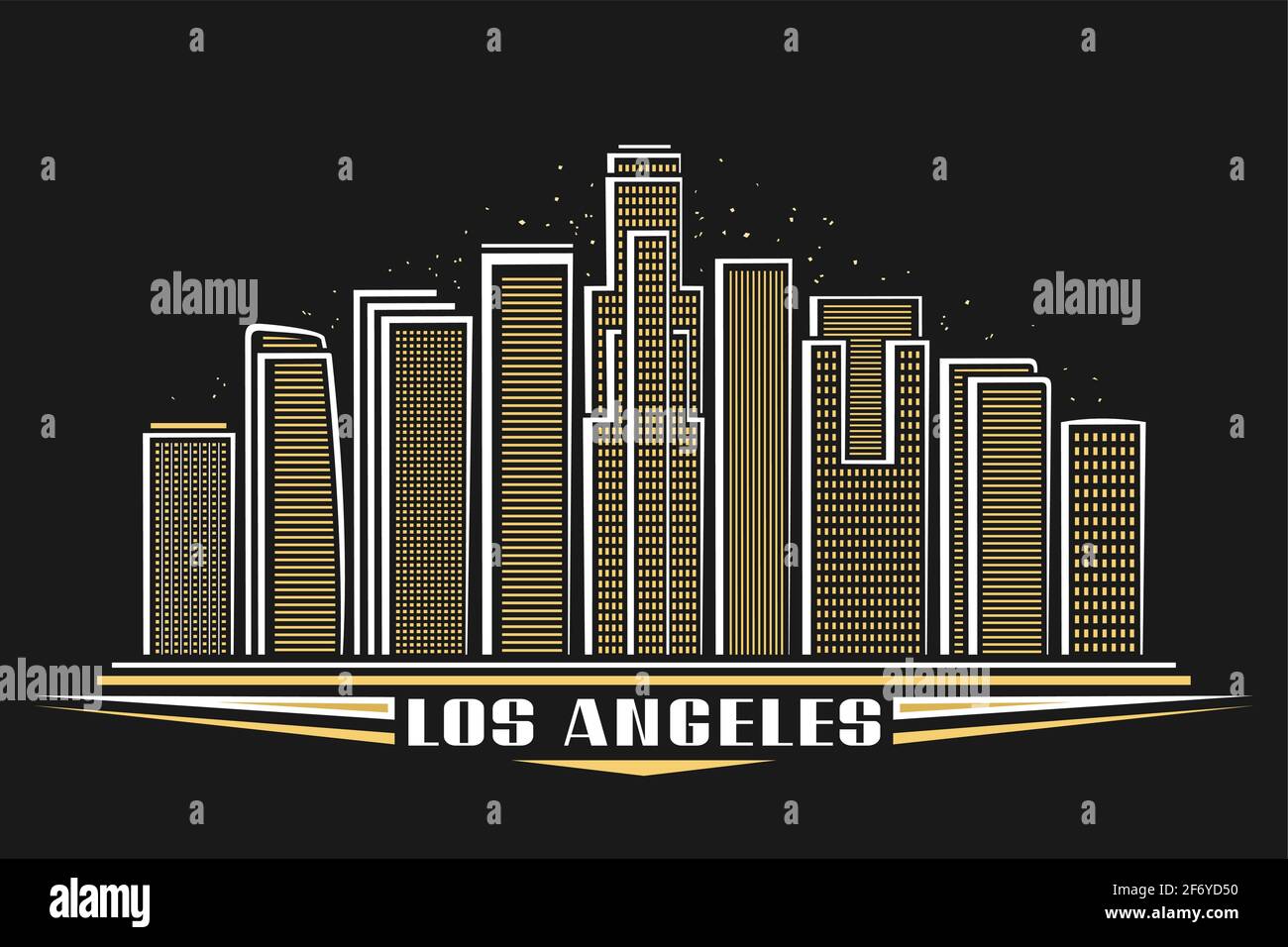 Vektor-Illustration von Los Angeles, horizontales Poster mit Umriss-Design beleuchtet amerikanischen Stadtbild, Urban Line Art Konzept mit dekorativen lett Stock Vektor