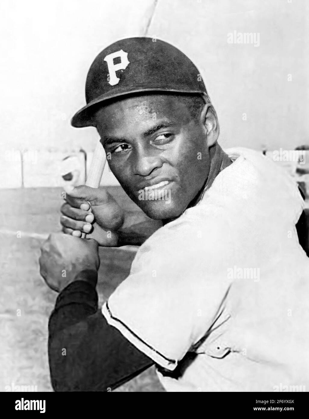 Roberto Clemente. Porträt des Puerto-ricanischen Baseballspielers Roberto Enrique Clemente Walker (1934-1972), Baseballkarte Pittsburgh Pirates, 1965 Stockfoto